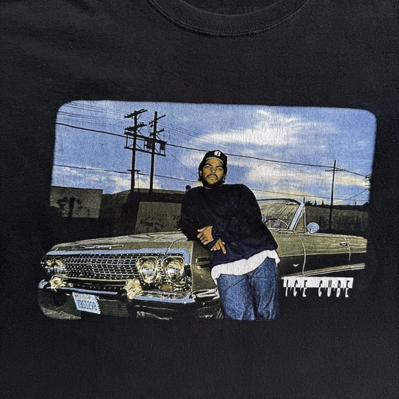 Used Black Ice Cube Rapper Photo Print Crew Neck Cotton T-shirt Men's XL - Picture 2 of 5